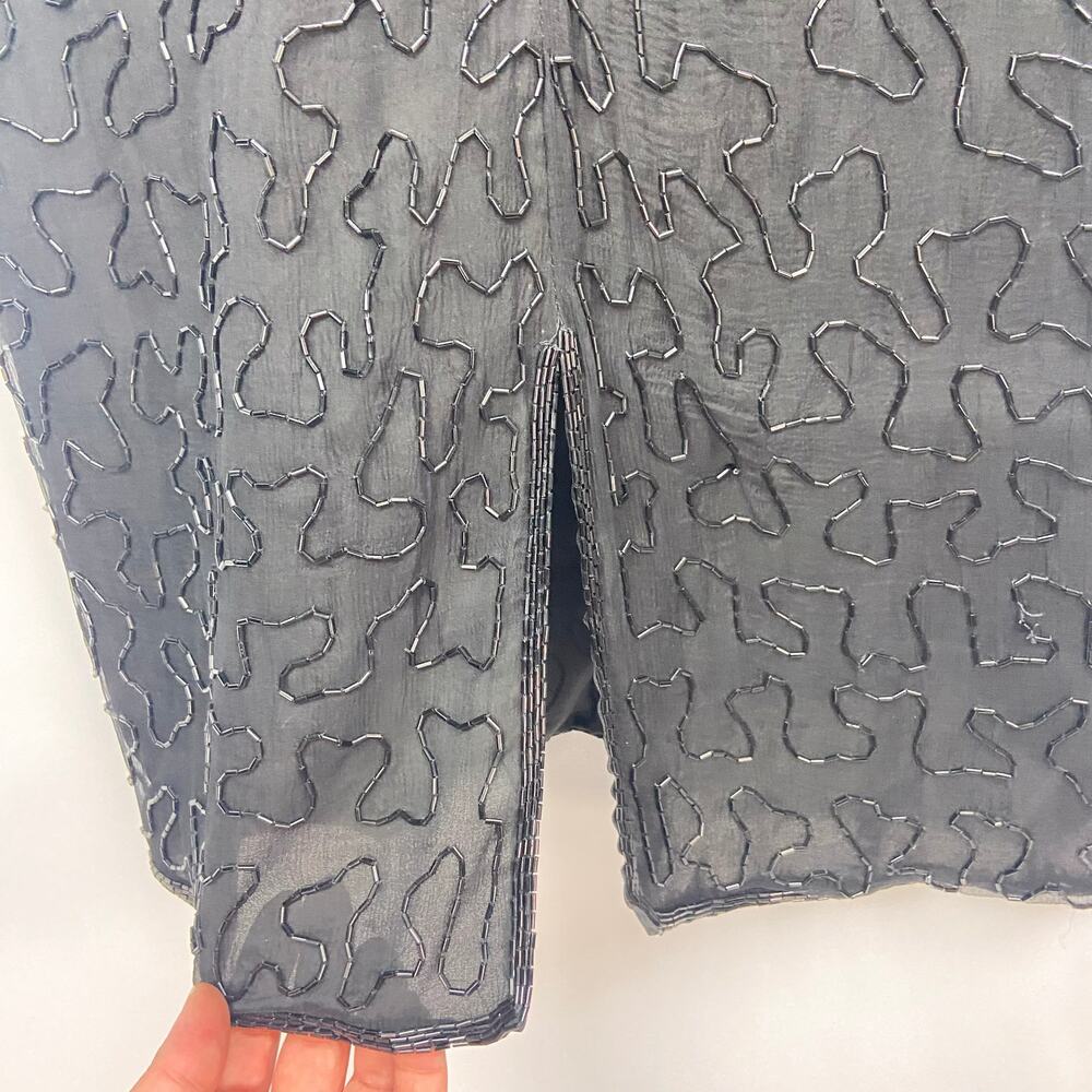 Vintage Beaded Cocktail Dress Size 2X Black Gold Sequins B2 & US by Marx & John - Picture 7 of 15
